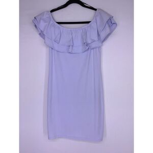 H&M Off The‎ Shoulder Ruffle Baby Blue Fitted Dress Women's Size Medium NEW
